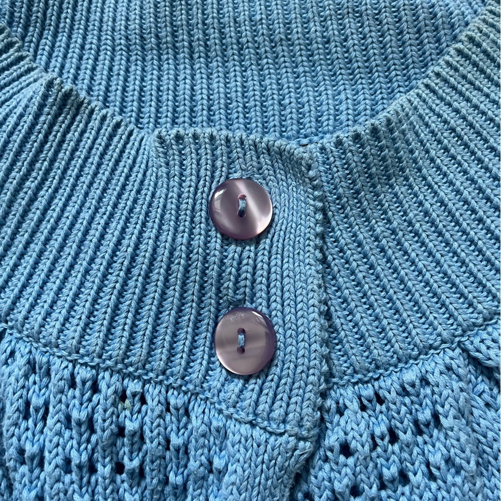 blue knit short sleeve vintage sweater - Picture 2 of 5